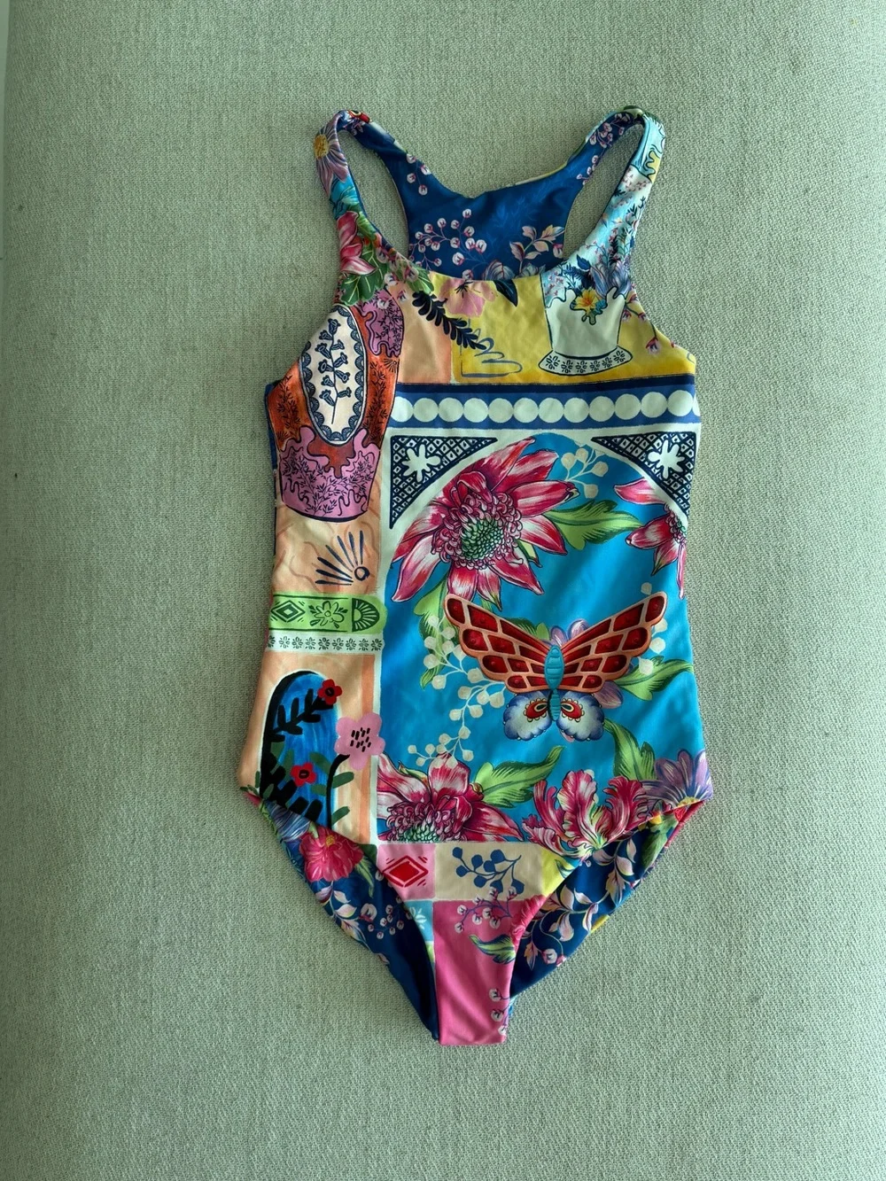 Agua Bendita Girls Multicolor Floral & Butterfly One-Piece Swimsuit